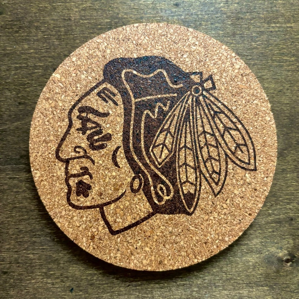 Chicago Blackhawks Laser Engraved Cork Coaster